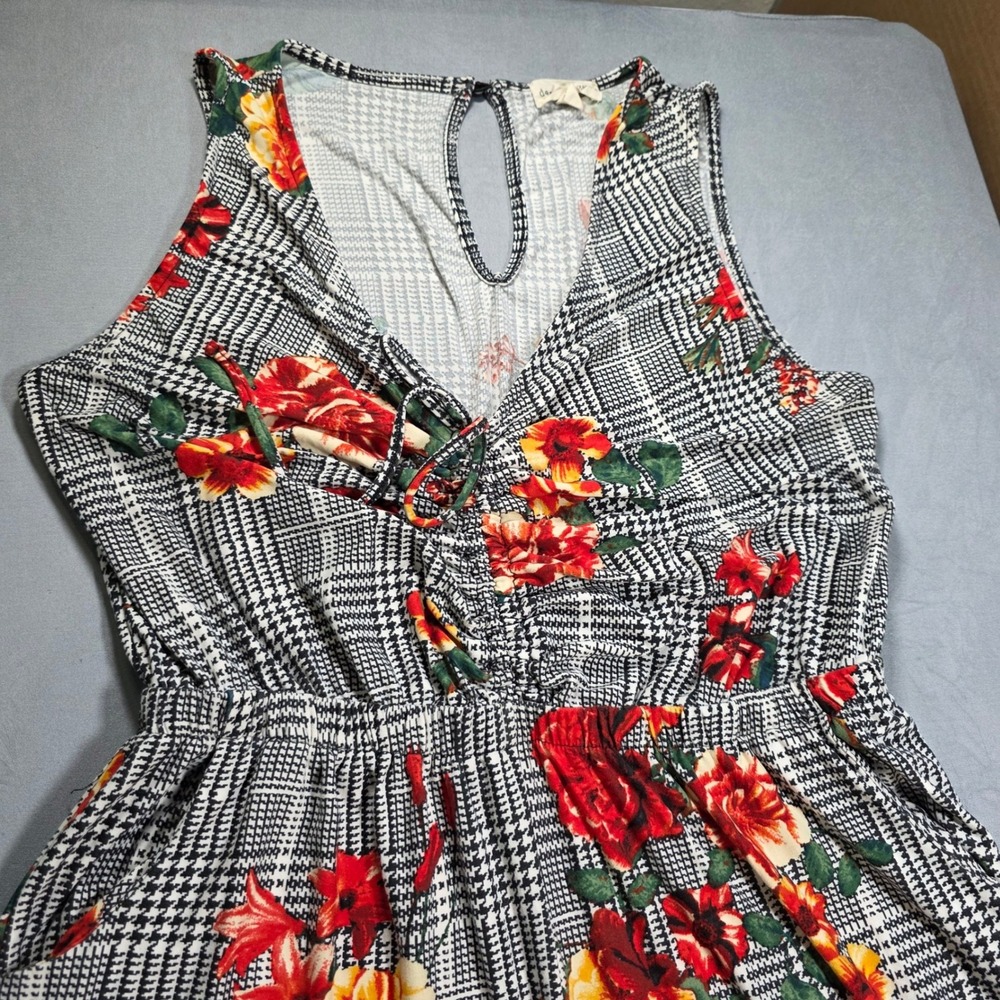 Derek Heart Womens XL Jumpsuit Glen‎ Plaid Floral Wide Leg Sleeveless Black Red